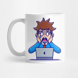 Man Employee Panic With Laptop Mug